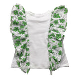 Janice Solid Color Crew Neck Top With Ruffles And Print White For Girls