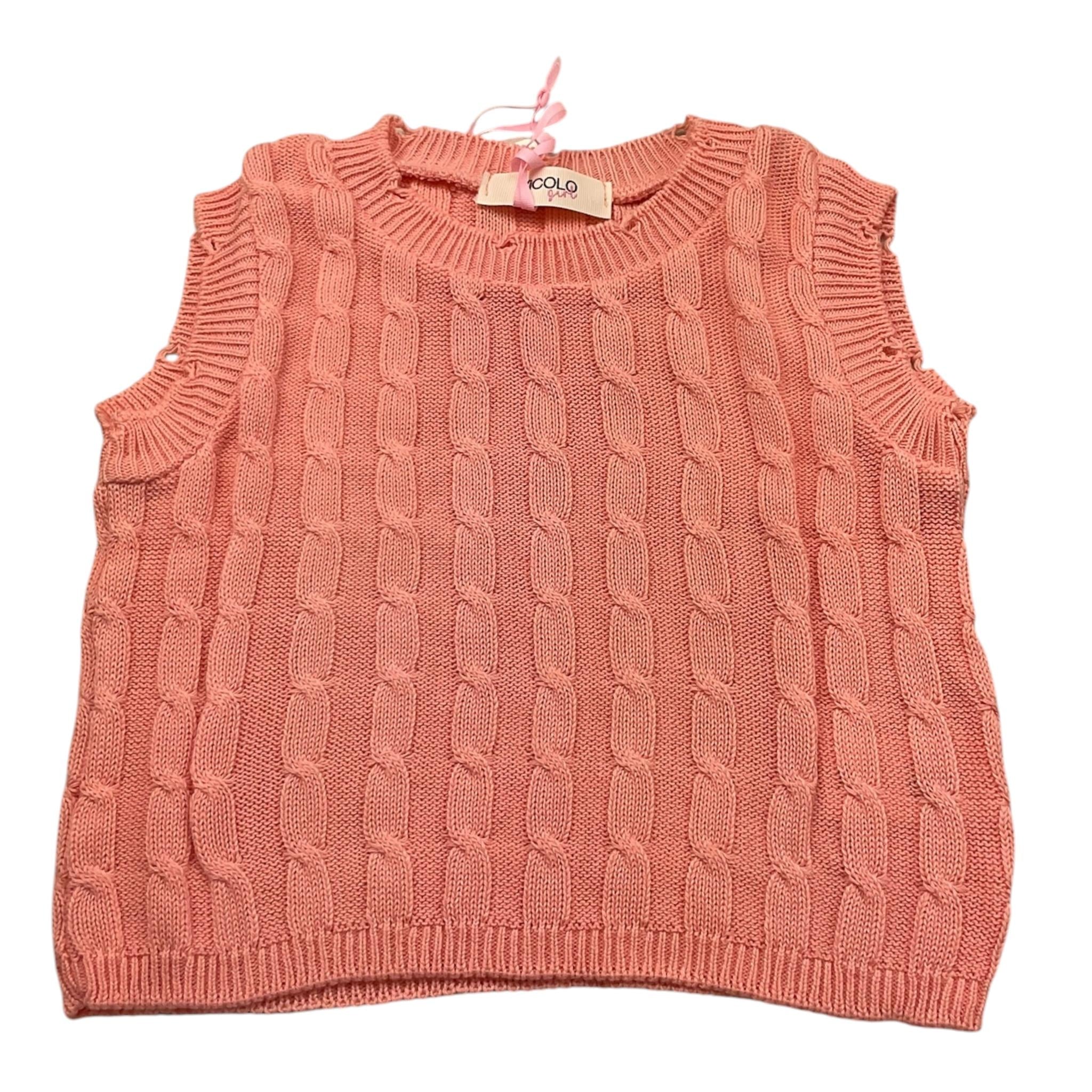 Vicolo Maglia Giromanica Tinta Unita con Trecce per Bambina 3146WY00158 PESCA VICOLO 