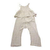 Petit Indi Tuta Intera Bicolore con Fantasia A Quadri per Bambina SS25B2115 BIANCO/BEIGE PETIT INDI 