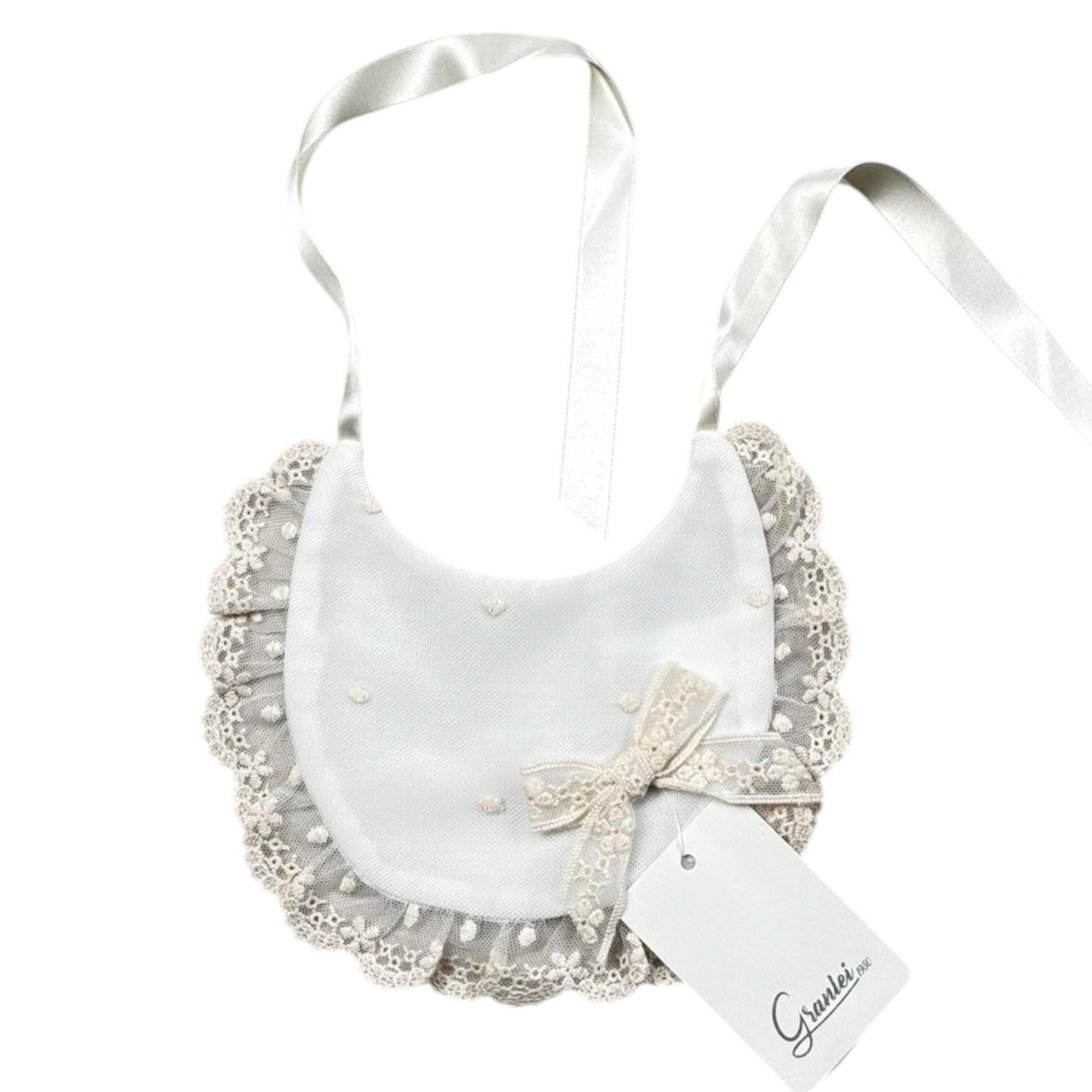 Granlei Bavetta Tinta Unita con Ricami per Neonata 125110 PANNA GRANLEI 