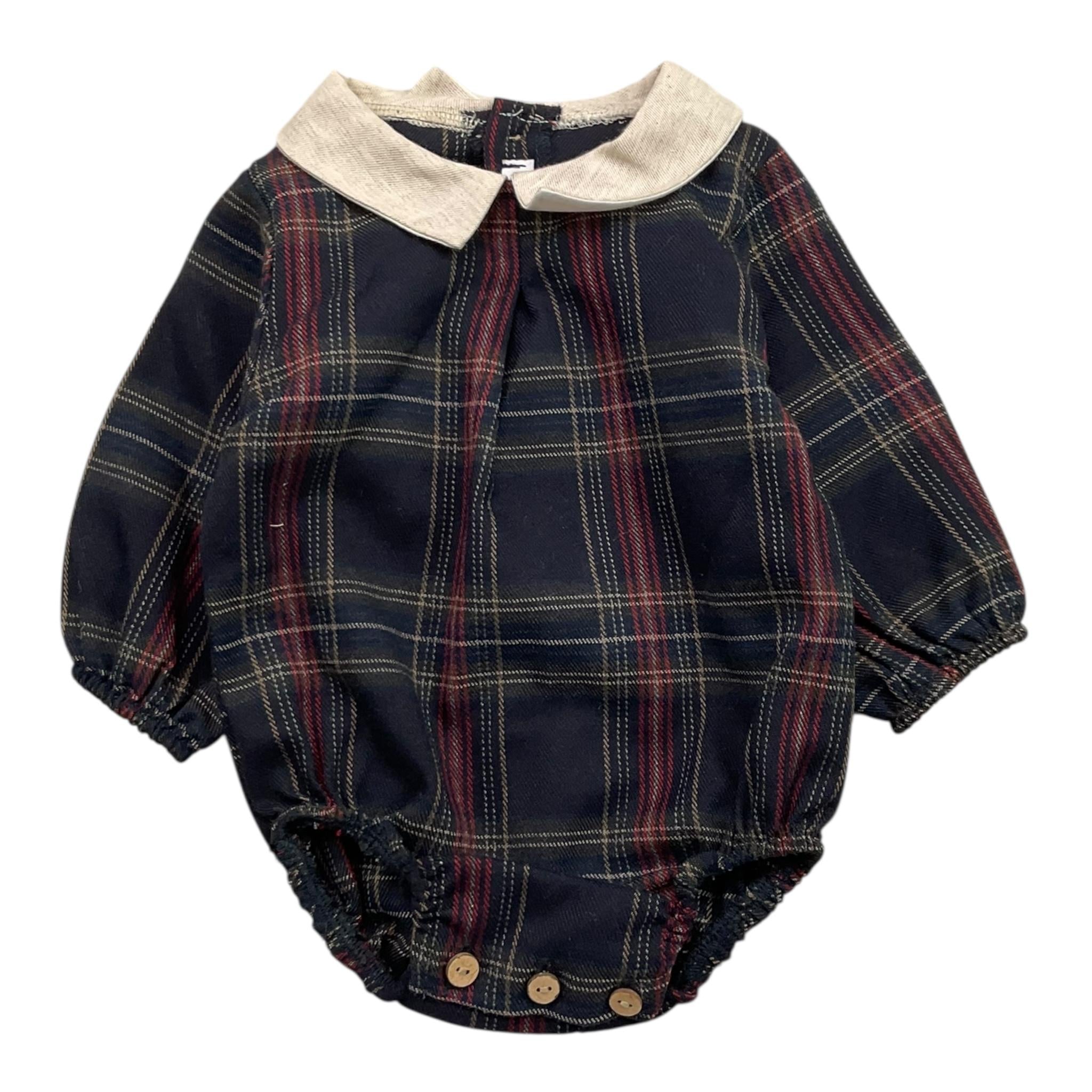 CALAMARO pagliaccetto tinta unita con fantasia righe e colletto Blu per Neonato 32462 BLU CALAMARO 