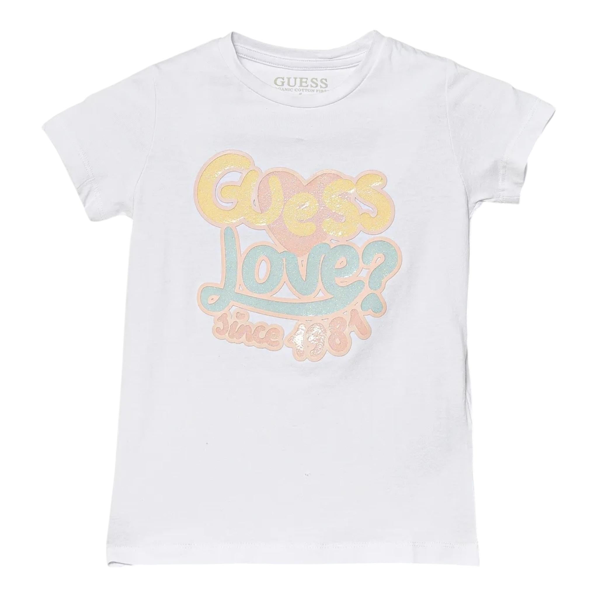 Guess T-Shirt Girocollo Tinta Unita con Stampa per Bambina K5RI06K6YW4J BIANCO GUESS 