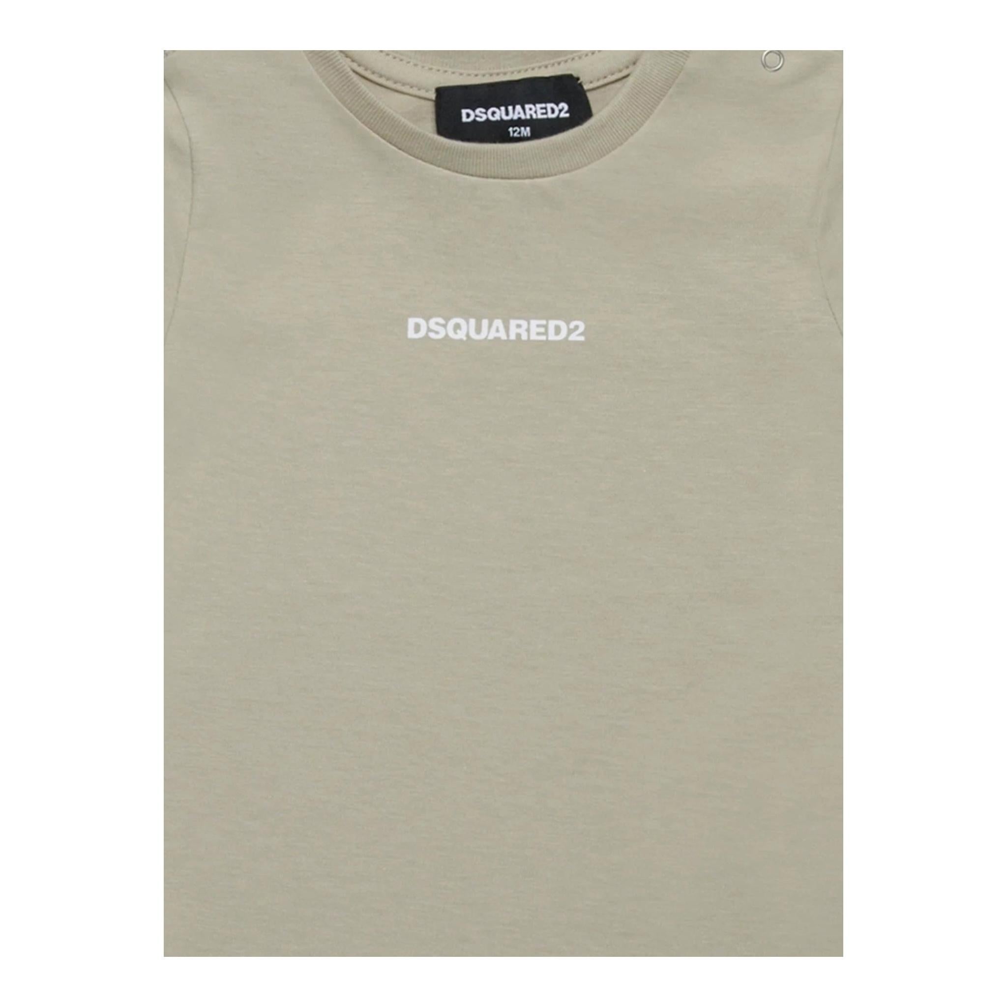 Dsquared2 T-Shirt Girocollo Tinta Unita con Stampa per Neonato DQ2853 BEIGE DSQUARED2 