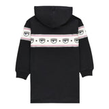 Chiara Ferragni Black Printed Hooded Solid Color Dress For Girls