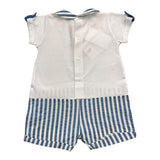 Barcellino Two-Tone White/Blue Half-Sleeve Romper for Newborns