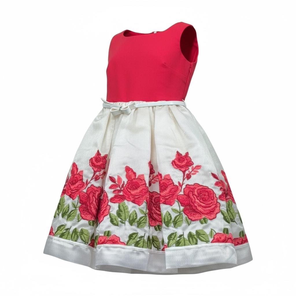 Monnalisa Abito Bicolore Giromanica con Stampa Fiori per Bambina 719926 BIANCO/ROSSO MONNALISA 
