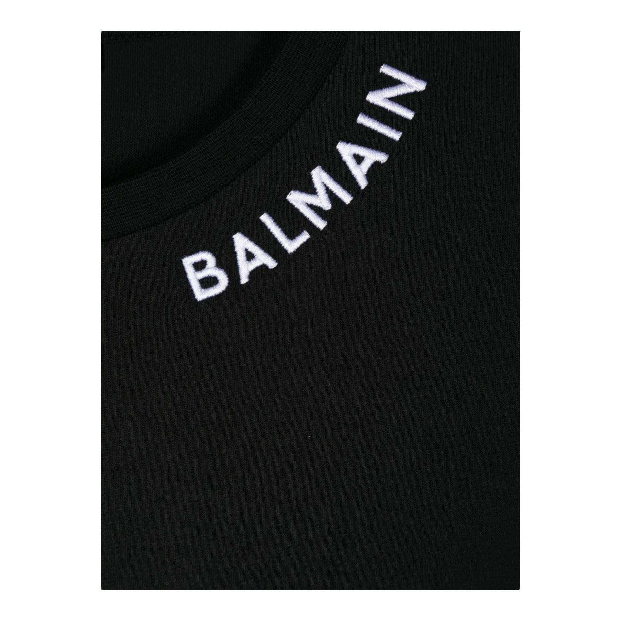 BALMAIN shirt girocollo tinta unita cn logo Nero per Bambino BV8P60 NERO BALMAIN 
