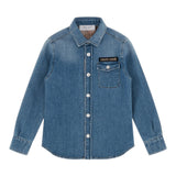 ROBERTO CAVALLI camicia manica lunga in denim tinta unita con taschino e logo Azzurro per Bambino TJJ70B AZZURRO ROBERTO CAVALLI 