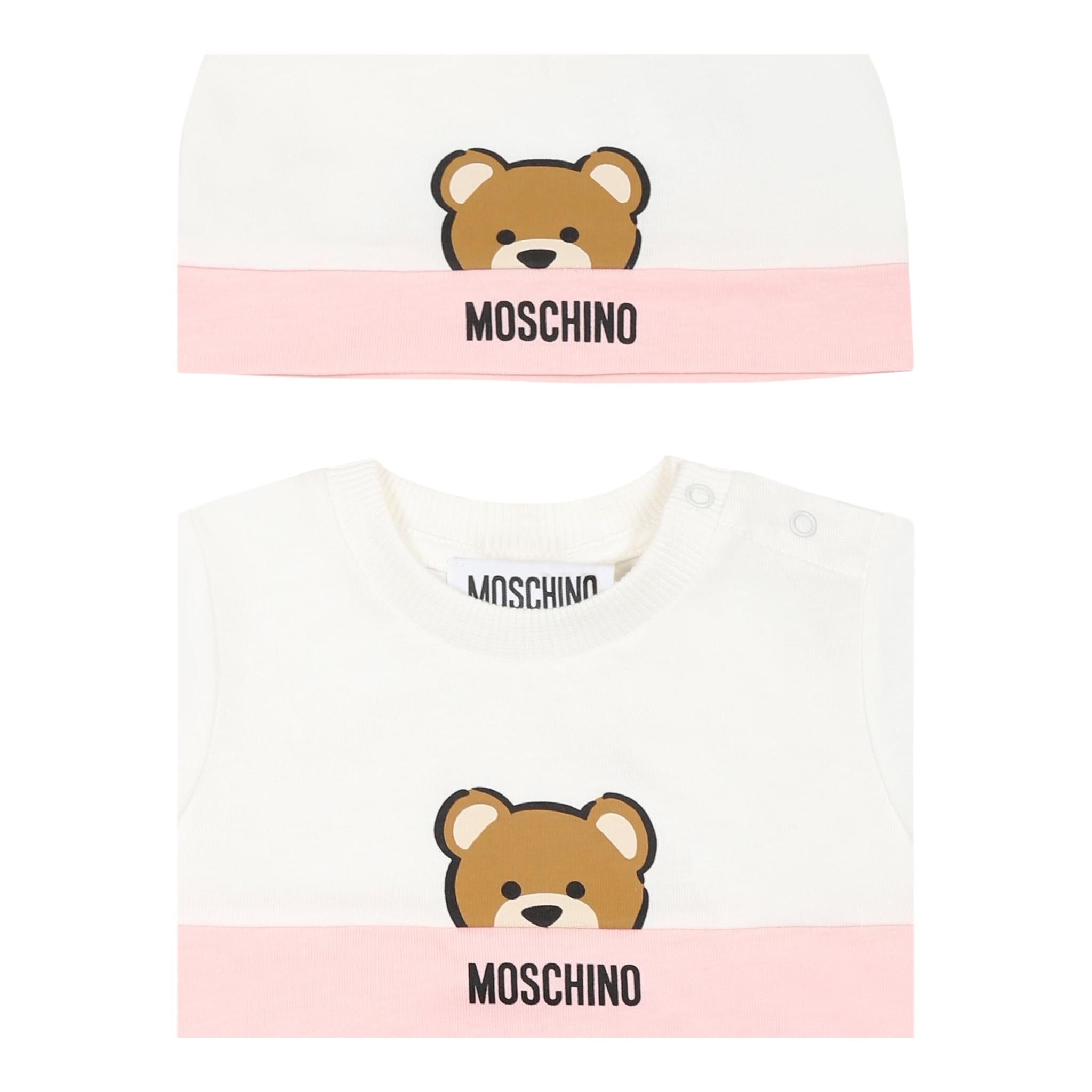 Moschino Set Pagliaccetto-Cappello Bicolore per Neonata MUY07E BIANCO/ROSA MOSCHINO 