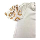 Le Bebe' Solid Color Crew Neck T-Shirt With Contrasting Sleeves White for Baby Girls