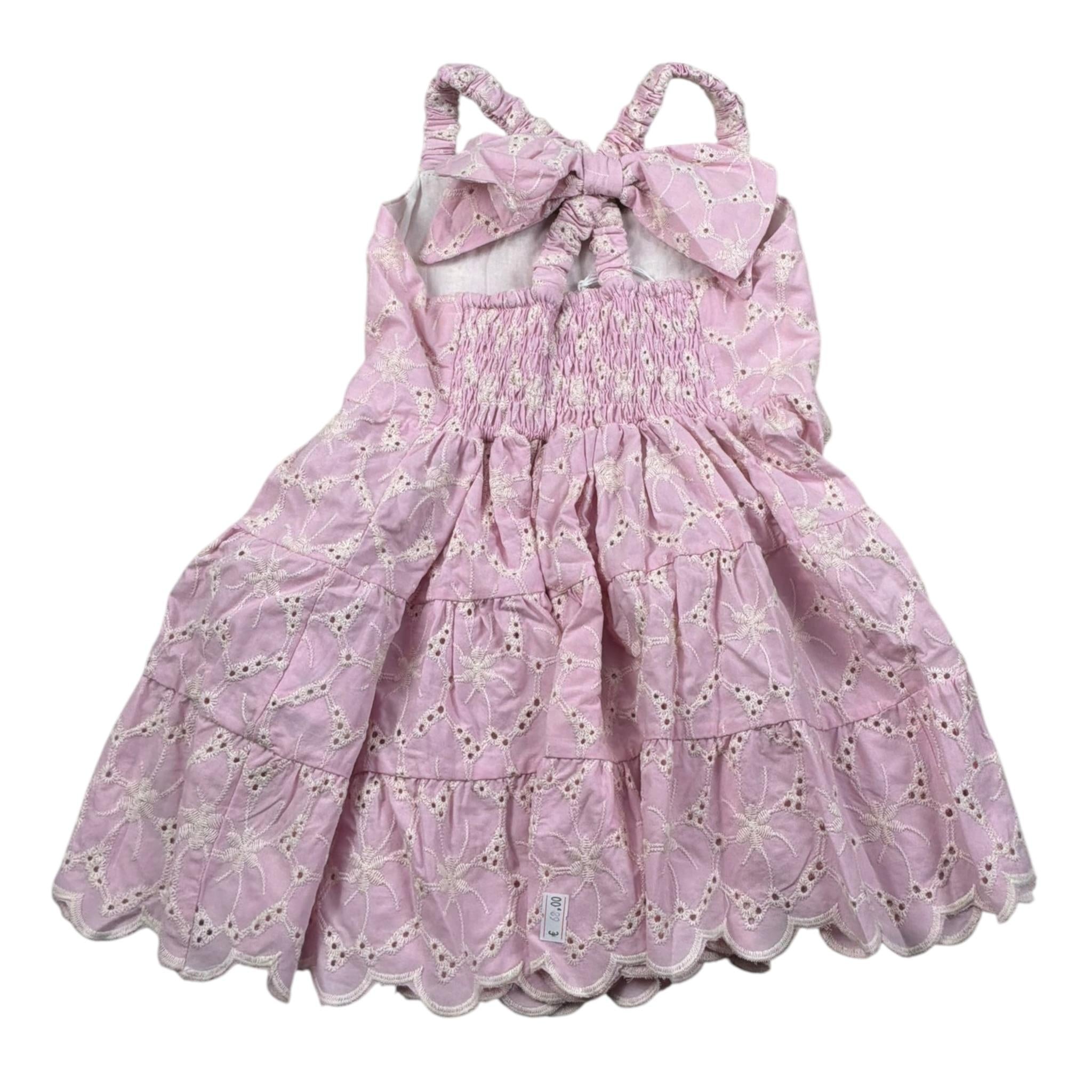 M+E' Abito Tinta Unita In Pizzo Sangallo per Bambina UE1784J ROSA M+E' 