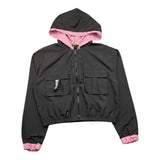 Disclaimer Black Solid Color Zip Up Hoodie For Girls