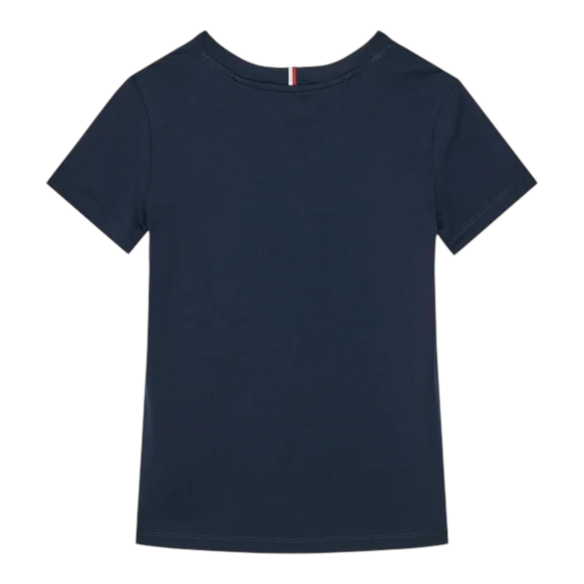 Tommy Hilfiger T-Shirt Girocollo Tinta Unita con Logo per Bambino KB0KB09356 BLU TOMMY HILFIGER 