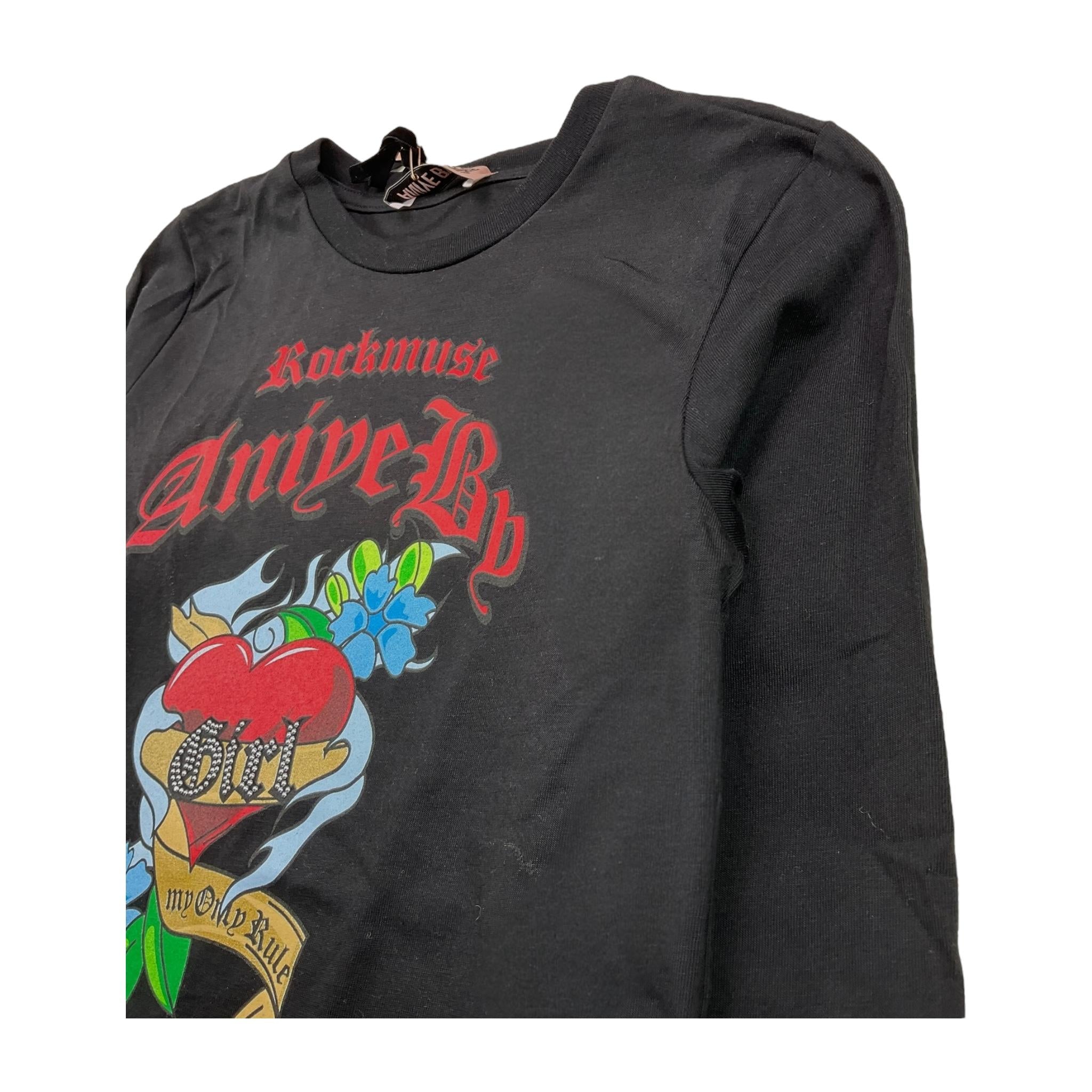 ANIYE BY GIRL shirt girocollo tinta unita con stampa Nero per Bambina 032329 NERO ANIYE BY GIRL 