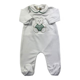 Little Bear Long Sleeve Onesie Solid Color With White/Green Bear Print For Newborn