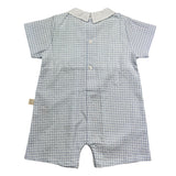 Baby Gi Romper Half Sleeve Checked Pattern Two-Tone White/Blue For Newborn