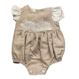 Marlu' Romper Half Sleeve Solid Color With Beige Embroidery For Newborn