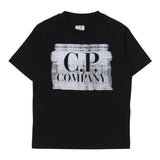 CP Company Solid Color Crew Neck T-Shirt with Black Logo Print for Kids