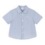 Emporio Armani Solid Color Half Sleeve Shirt With Striped Pattern And Blue Logo For Newborns