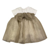 Little Bear Two-Tone White/Beige Half Sleeve Dress For Baby Girl
