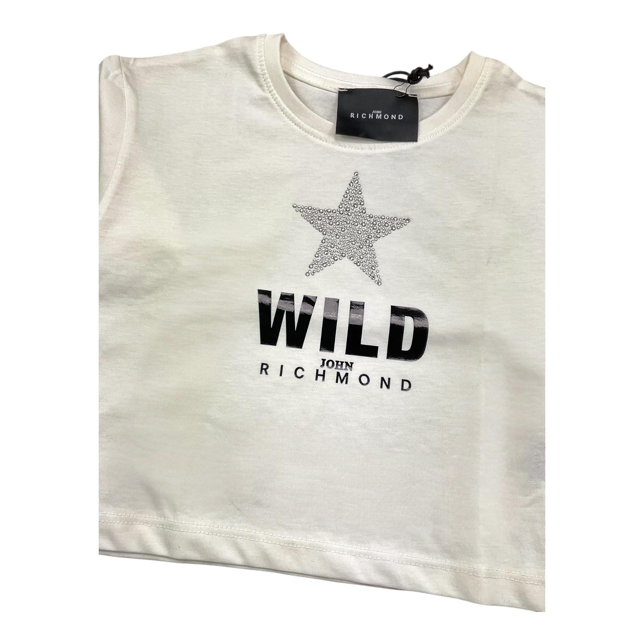 JOHN RICHMOND shirt modello crop tinta unita con stampa in contrasto Bianco per Bambina RGA24012TS BIANCO JOHN RICHMOND 