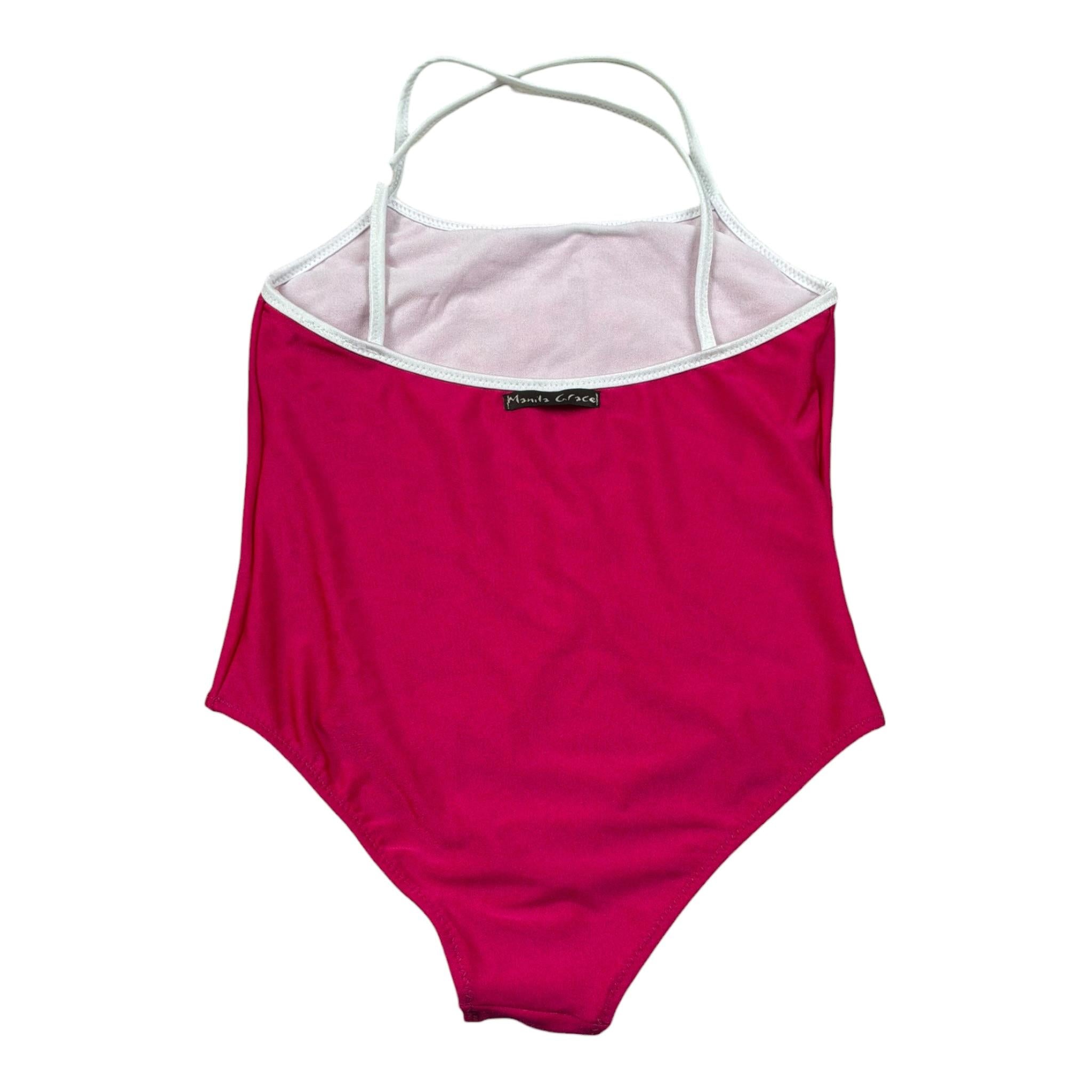 Manila Grace Costume Intero Tinta Unita con Logo per Bambina MG2666 FUXIA MANILA GRACE 