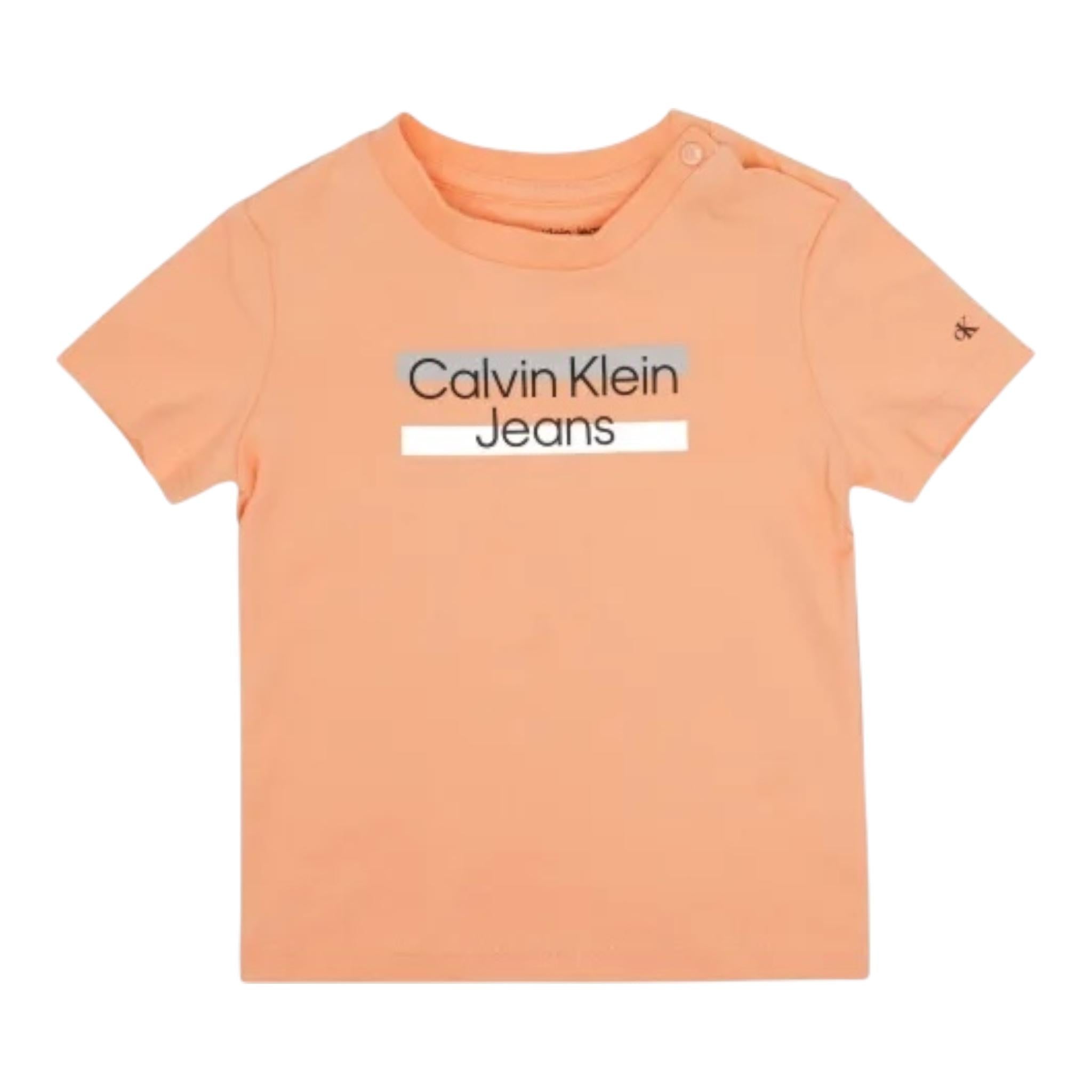 Calvin Klein T-Shirt Tinta Unita Girocollo con Stampa per Neonato IN0IN00068 PESCA CALVIN KLEIN 