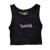 Disclaimer Solid Color Crew Neck Tank Top With Black Print For Girls