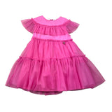 Naida Solid Color Dress With Fuchsia Tulle For Newborn