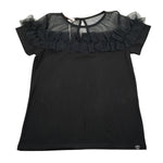 Please T-Shirt tinta unita con Trasparenze Nero per Bambina MB15032G62 NERO PLEASE 