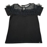 Please T-Shirt tinta unita con Trasparenze Nero per Bambina MB15032G62 NERO PLEASE 