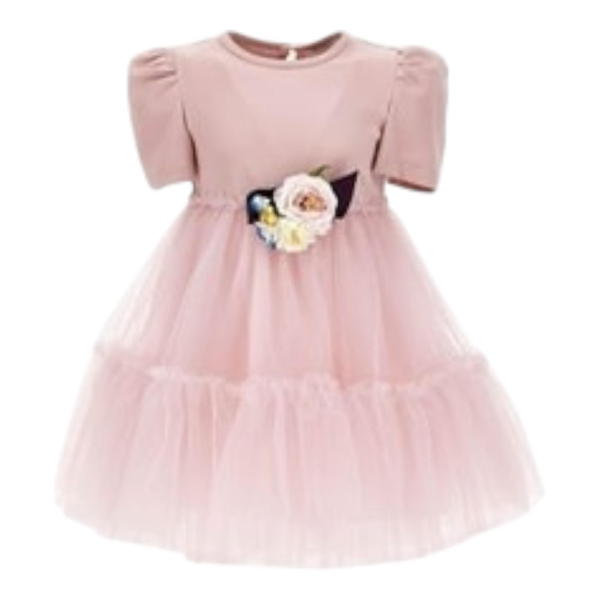 Monnalisa Abito Mezza Manica Tinta Unita con Tulle per Bambina 11D910 ROSA MONNALISA 