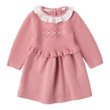 MINI BANDA abito tinta unita con colletto e ricami Rosa per Neonata 3A750 ROSA MINI BANDA 
