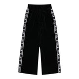 Chiara Ferragni Solid Color Velvet Trousers With Logo Profiles Black For Girls
