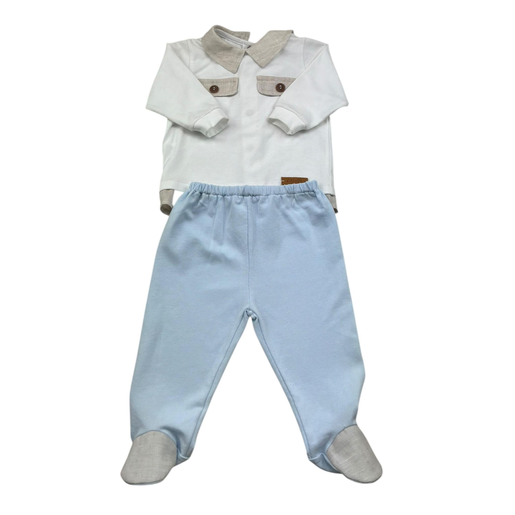 I Delfi Completo 2 Pezzi Shirt-Ghettina Bicolore per Neonato 25P5231 BIANCO/AZZURRO I DELFI 