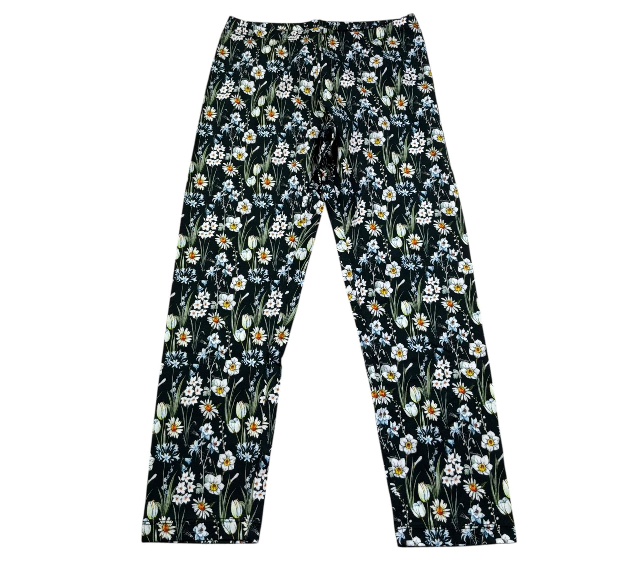 Monnalisa Leggins Tinta Unita Fantasia Floreale per Bambina 413410 NERO MONNALISA 