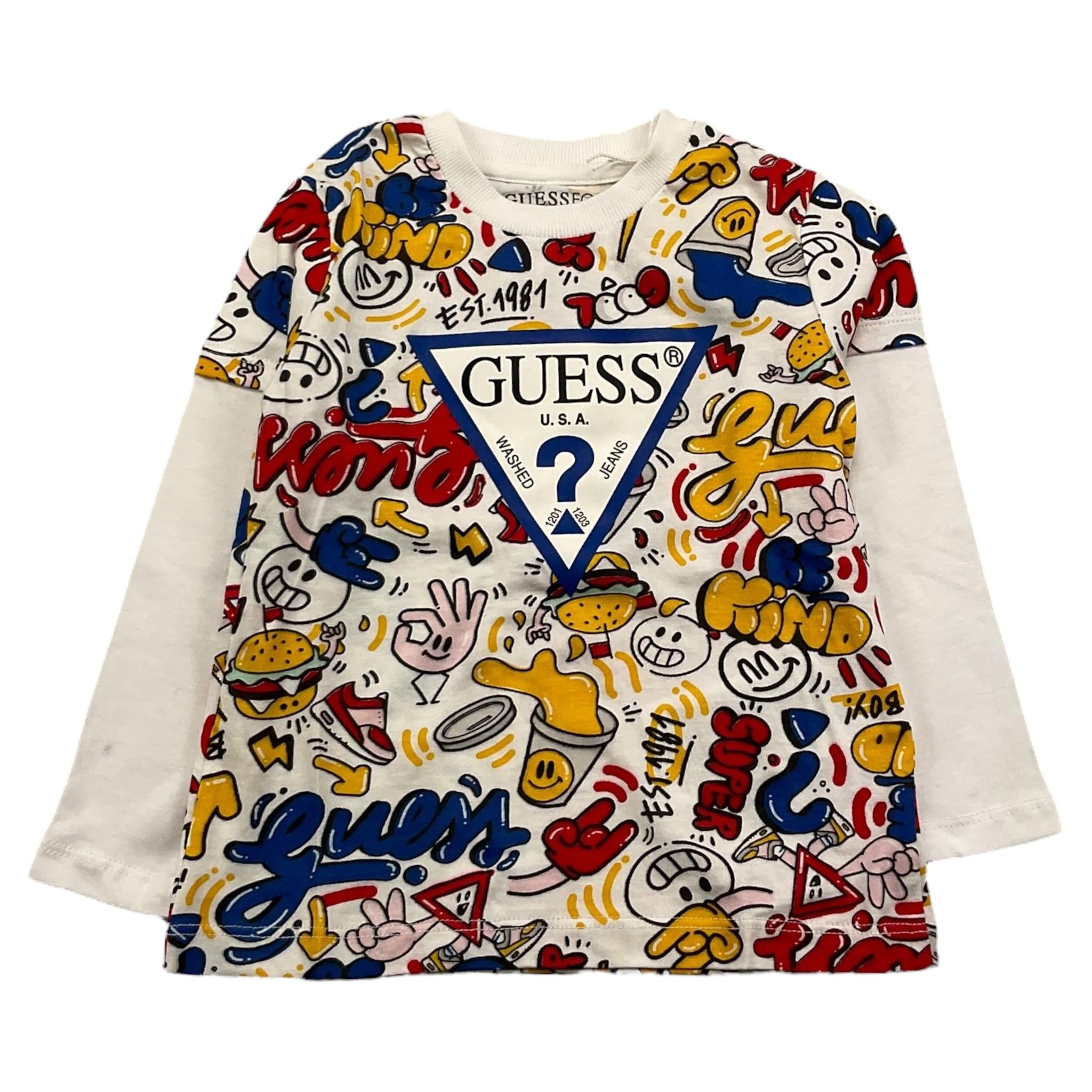 GUESS shirt girocollo tinta unita con stampa in contrasto Bianco per Neonato N4YI12K8HM3 BIANCO GUESS 