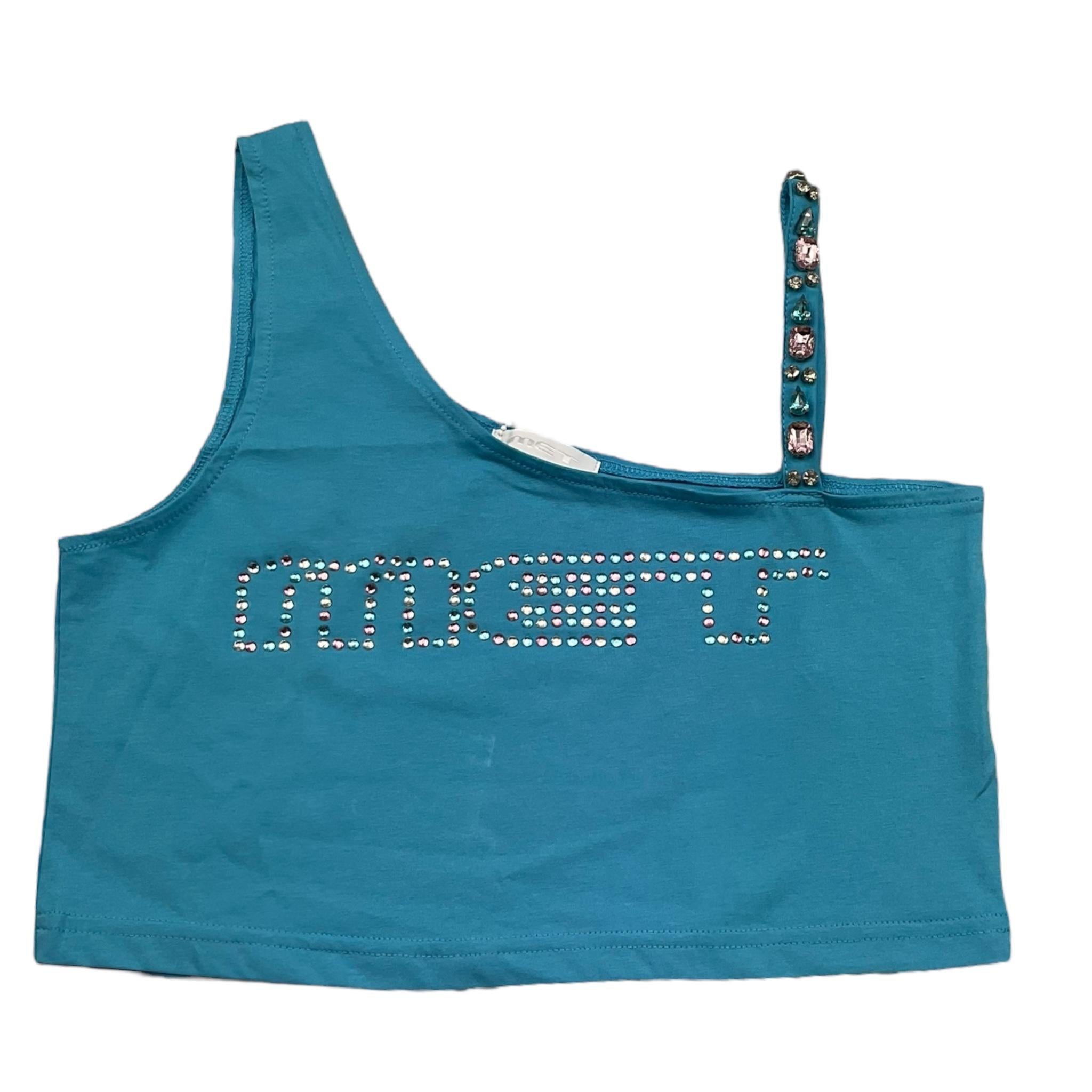 Met Top Bretelline Tinta Unita con Applicazioni per Bambina ME209 AZZURRO MET 