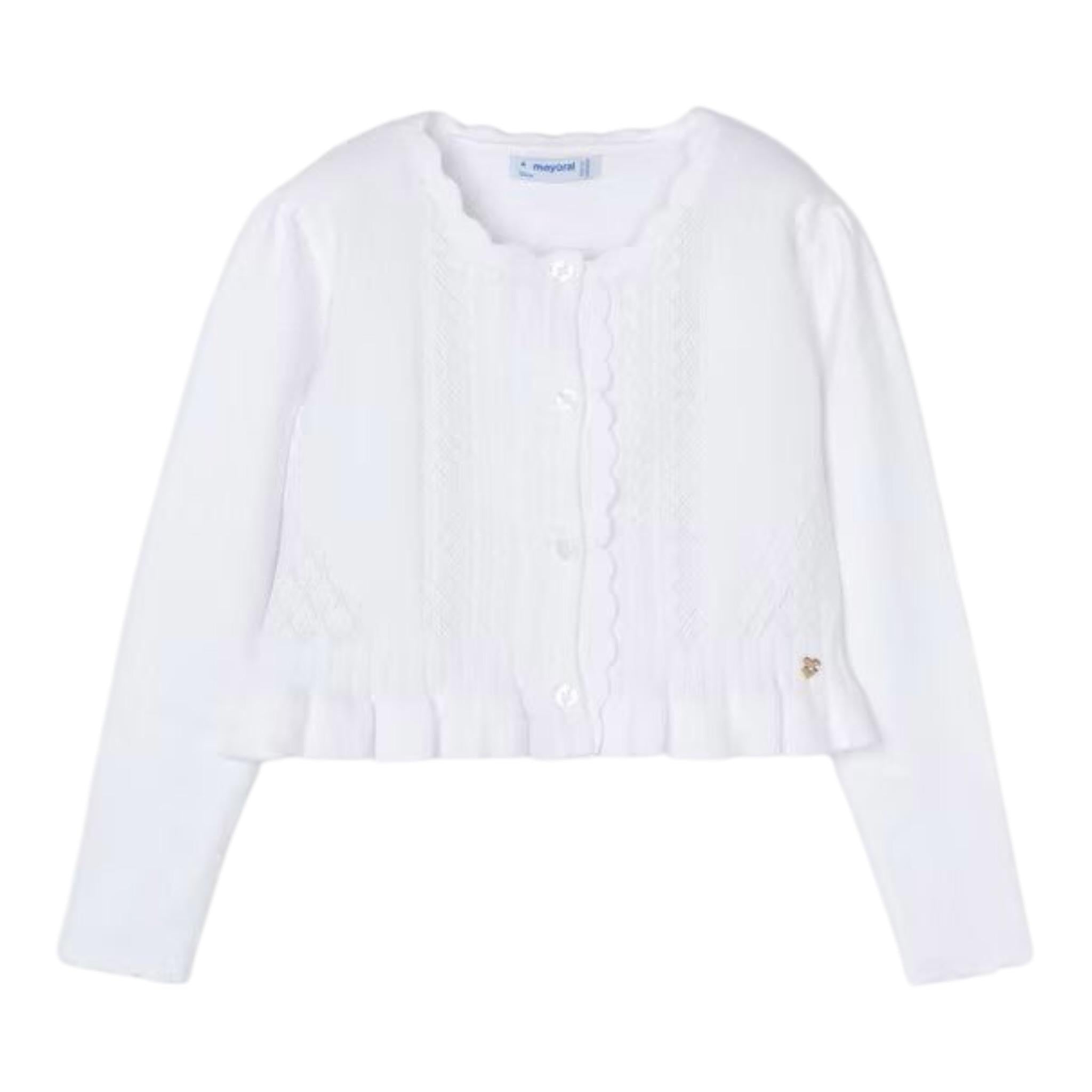 Mayoral Cardigan Tinta Unita con Ricami per Bambina 3354 BIANCO MAYORAL 