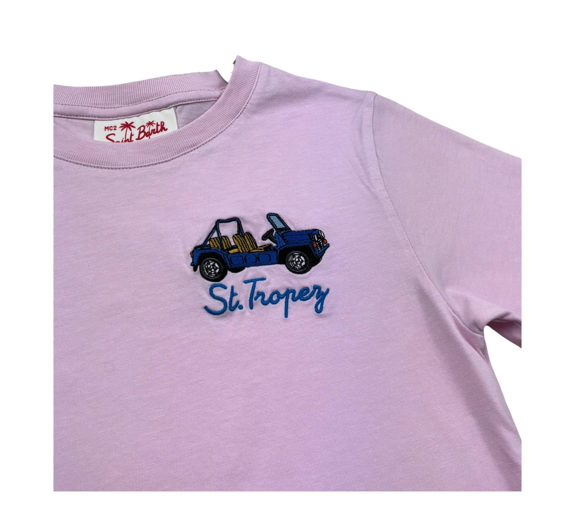 Saint Barth T-Shirt Girocollo Tinta Unita con Ricamo Auto per Bambino CARST ROSA SAINT BARTH 