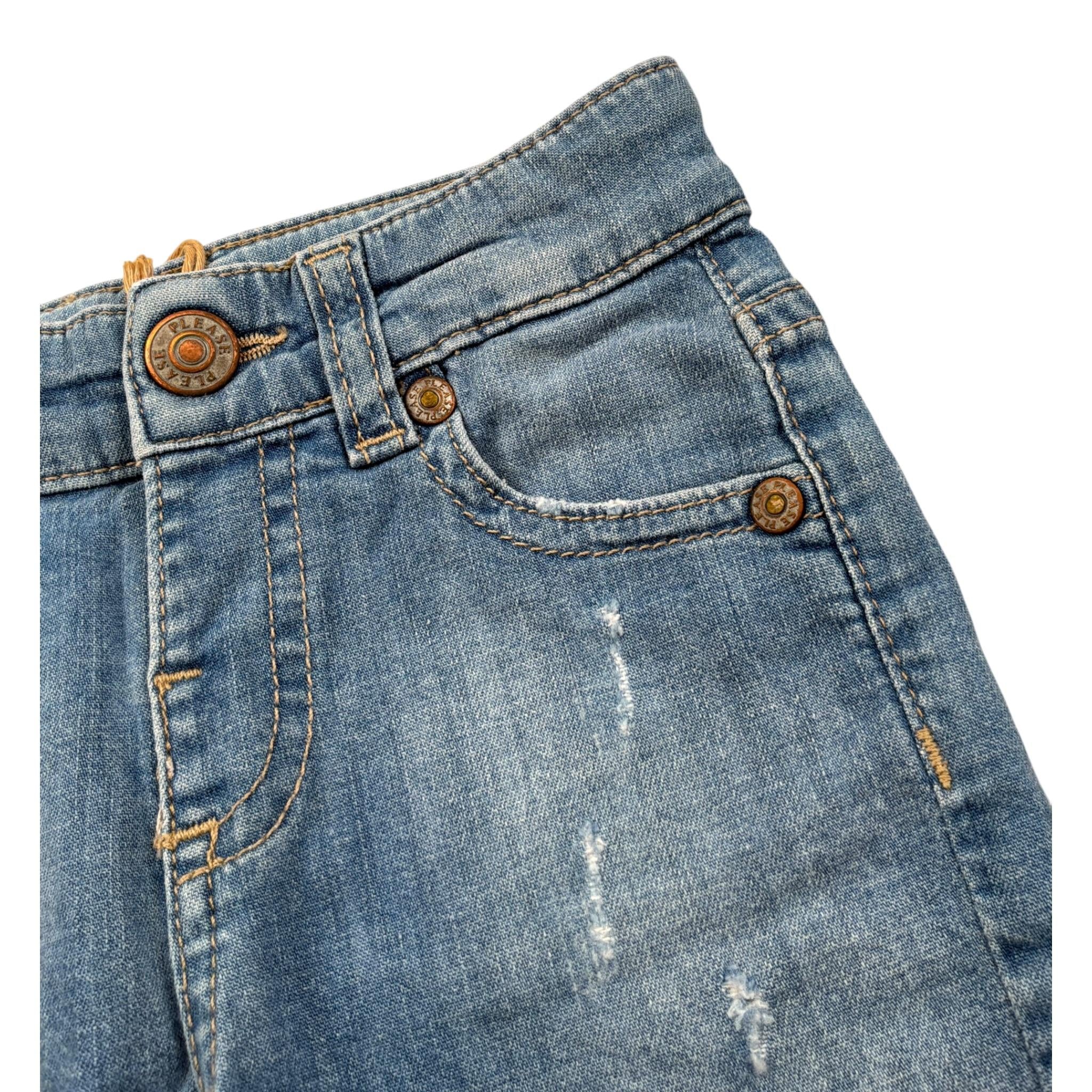 Please Short In Denim tinta unita con Girovita Regolabile Azzurro per Neonata RE10F44B13 AZZURRO PLEASE 