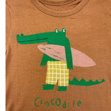 Aventiquattrore Solid Color Crew Neck T-Shirt with Brick Print for Newborns