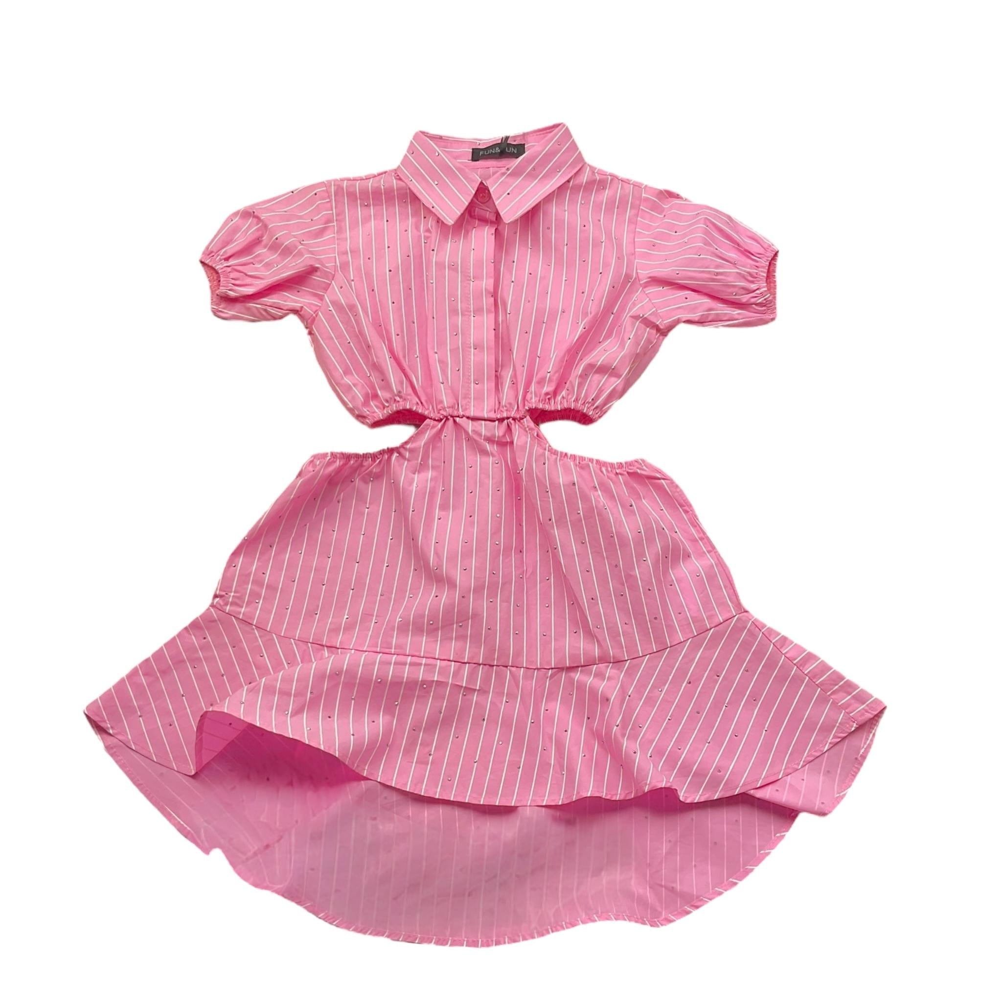 Fun & Fun Abito Tinta Unita con Fantasia A Righe per Bambina FBDR01360 ROSA FUN & FUN 