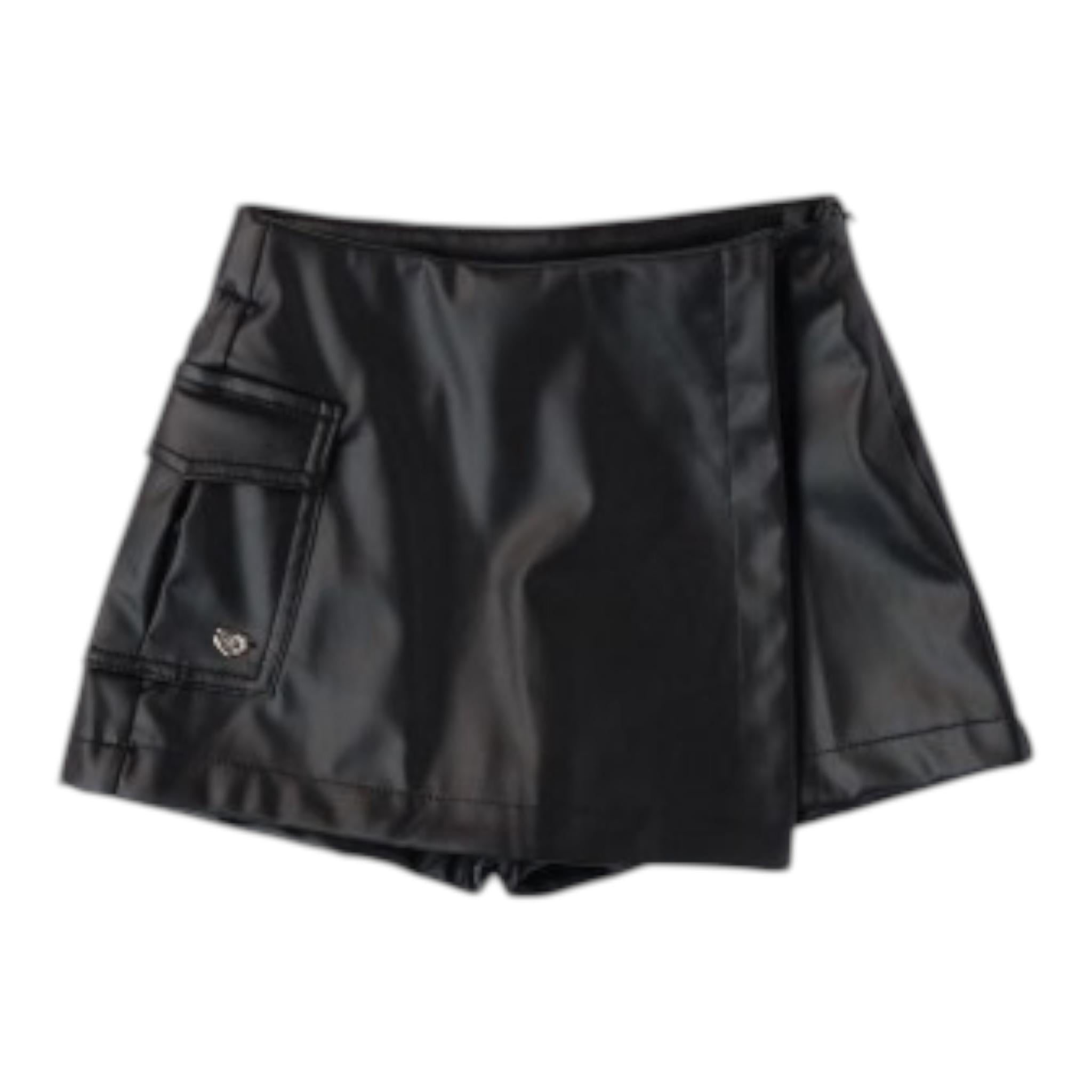 SARABANDA short in ecopelle tinta unita Nero per Bambina A240X NERO SARABANDA 