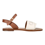 Chloe' Brown Buckle Logo Solid Color Sandal For Girls