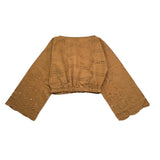 Mariuccia Plain Round Neck Camel Perforated Shirt For Girls
