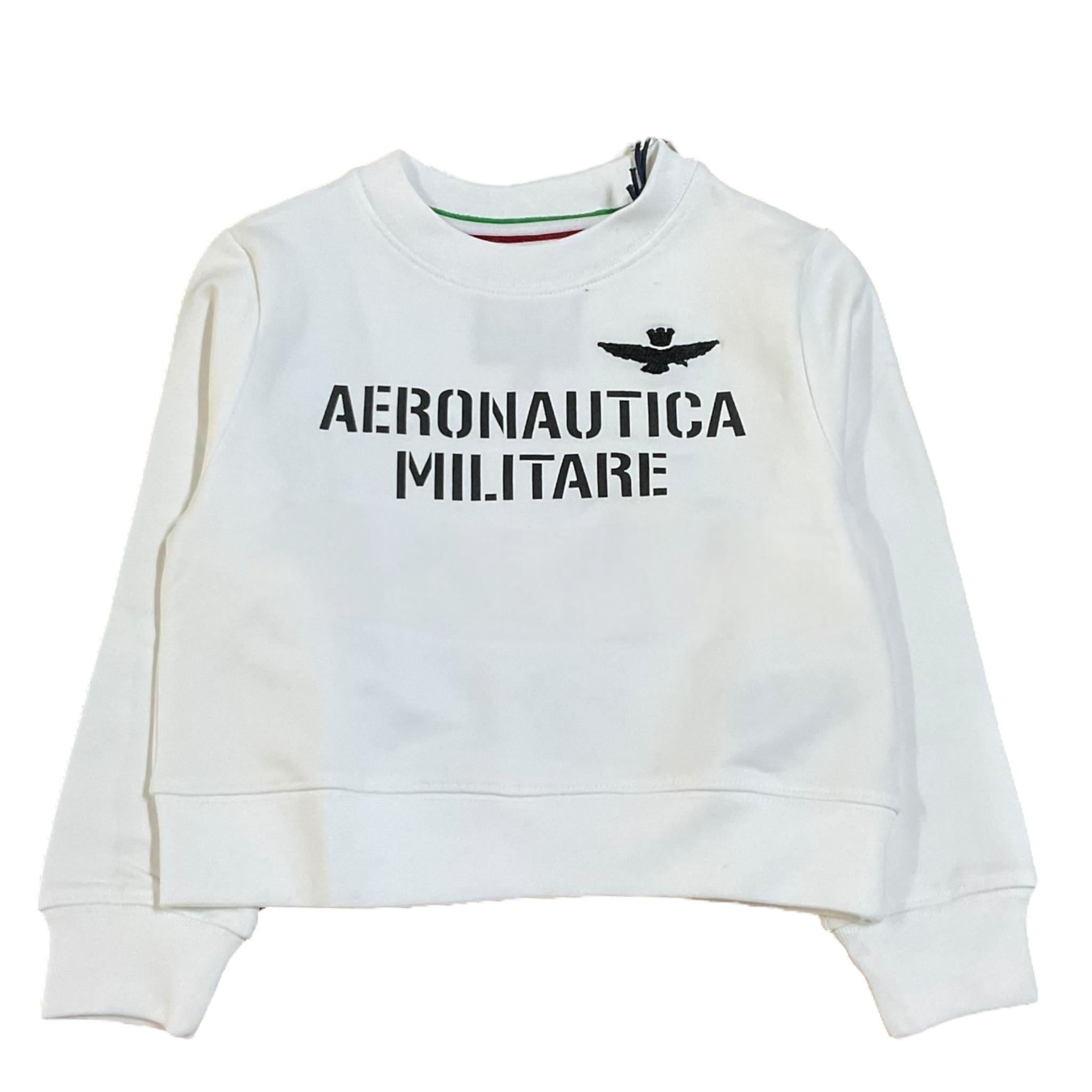 Aeronautica Militare Felpa Chiusa Girocollo Tinta Unita con Stampa Logo per Bambino 251FE0027AJ BIANCO AERONAUTICA MILITARE 