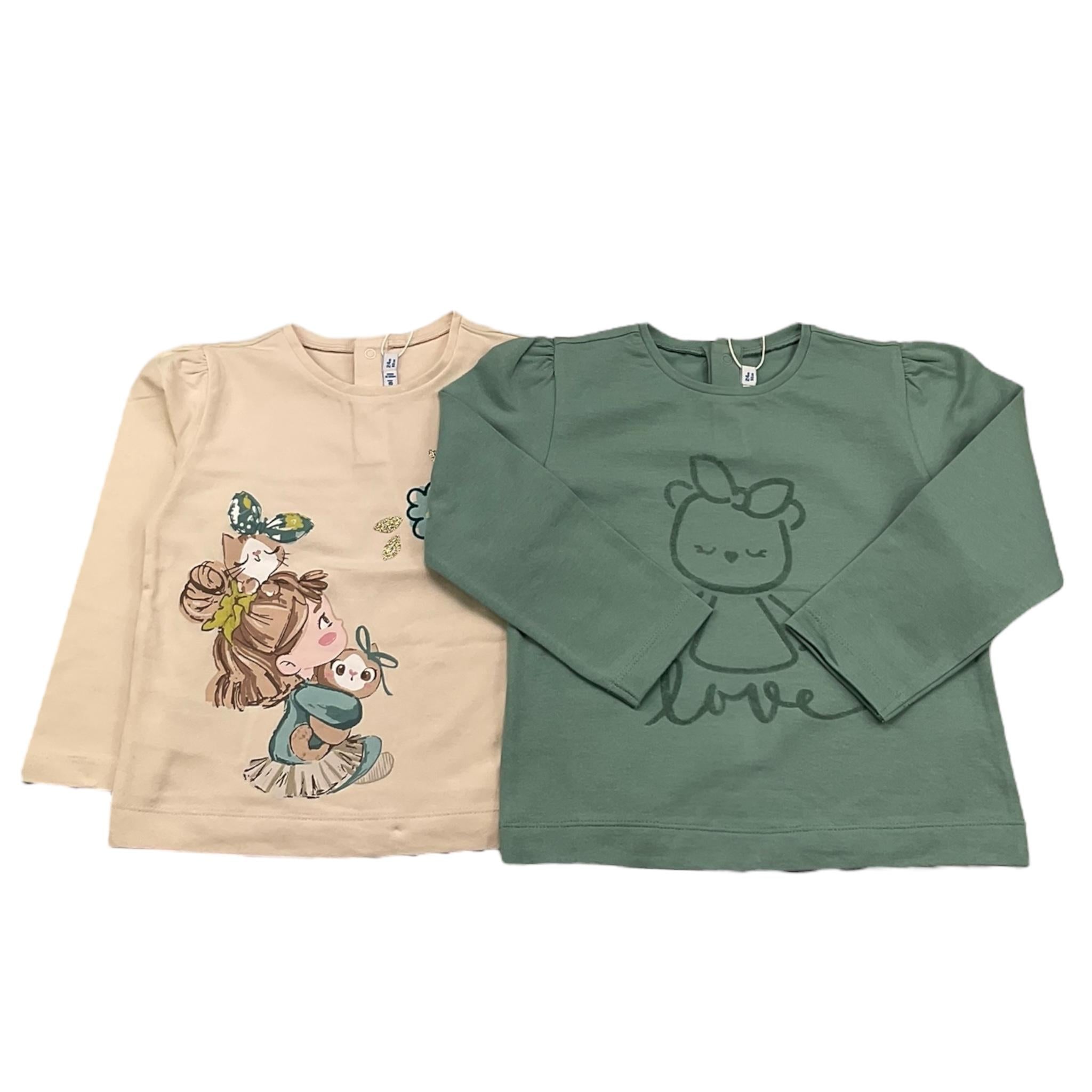 MAYORAL set 2 shirt bicolore Verde/panna per Neonata 2052 VERDE/PANNA MAYORAL 