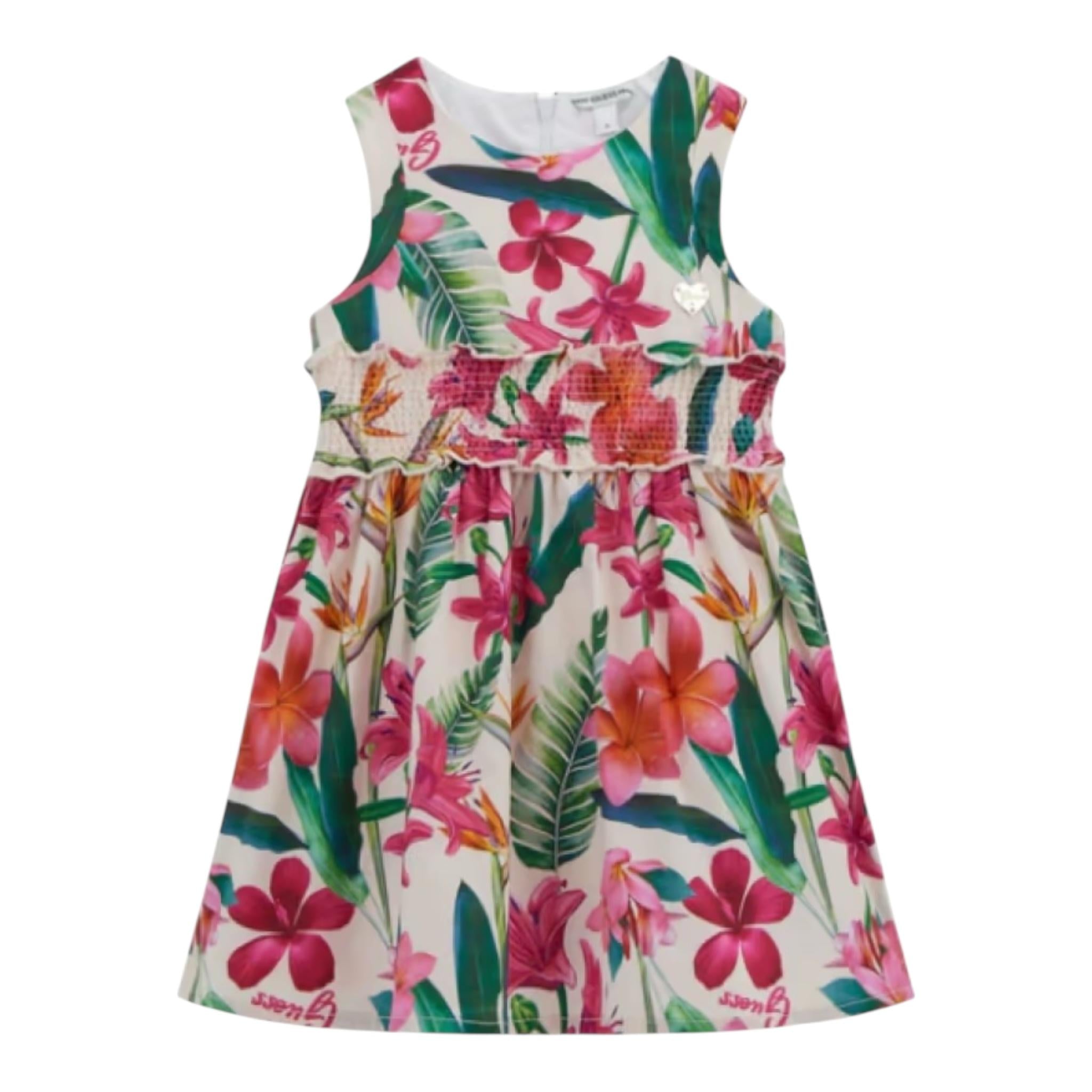 Guess Abito Giromanica Tinta Unita con Stampa Fiori per Bambina K5GK13WFBM0 BEIGE GUESS 