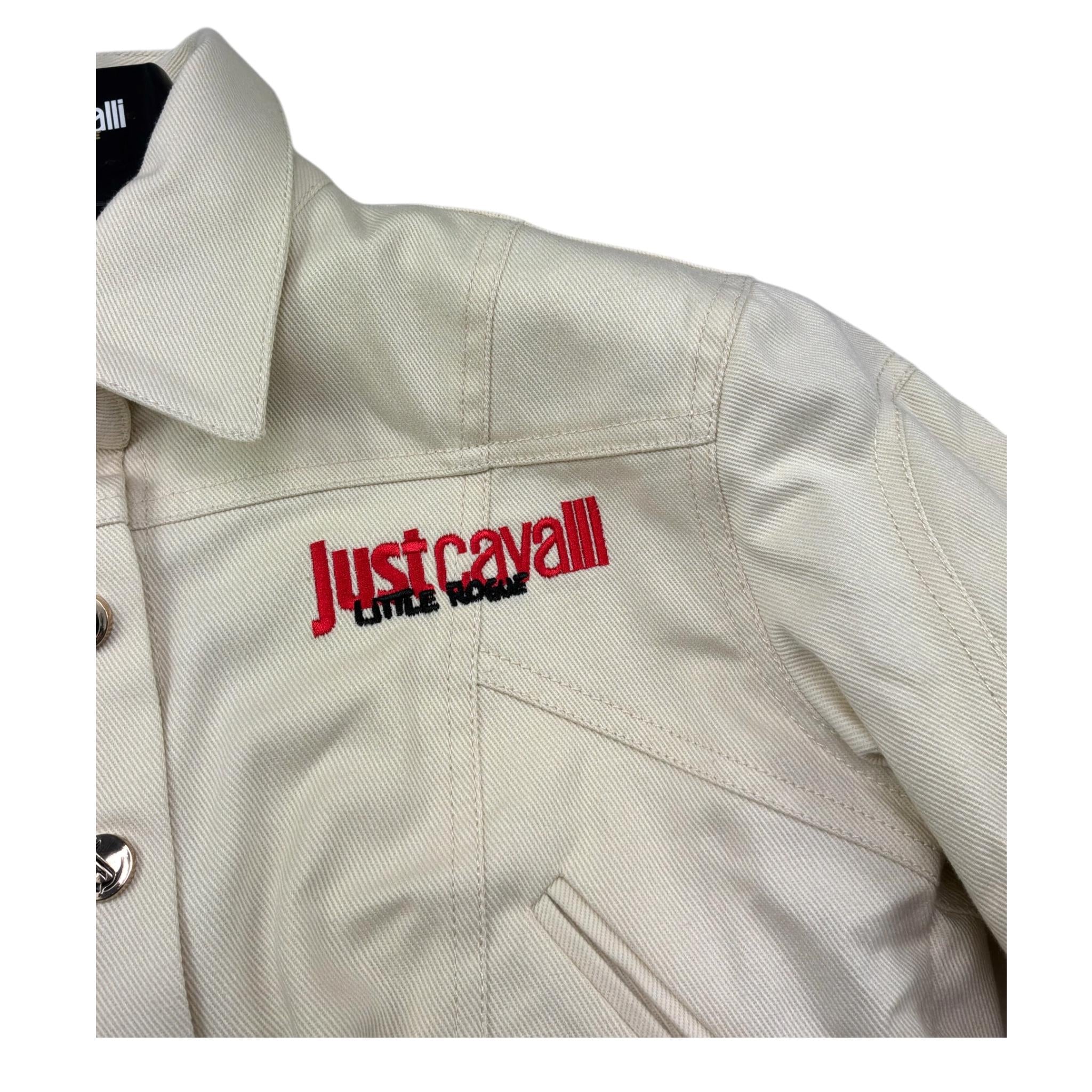 Just Cavalli Giubbino In Denim Modello Crop Tinta Unita per Bambina JGP26138GB PANNA JUST CAVALLI 